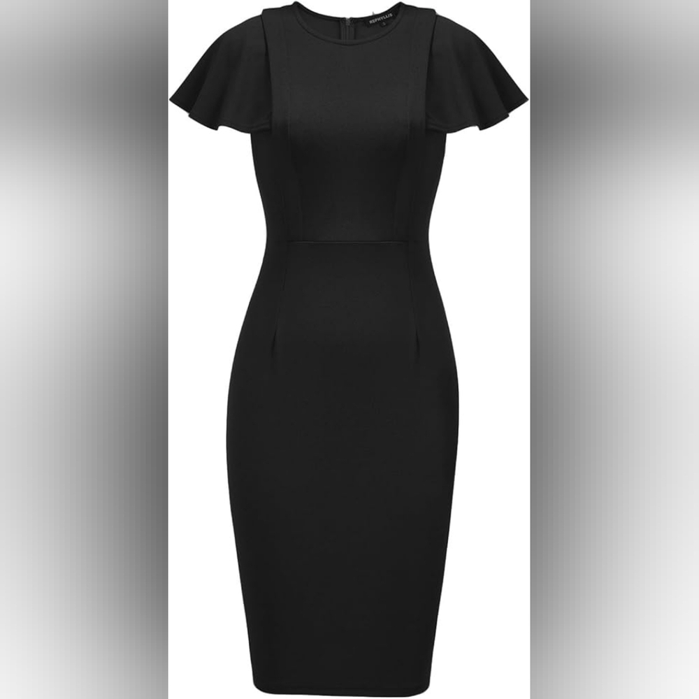 Elegant Black Flutter-Sleeve Sheath Dress xxl - Picture 2 of 2